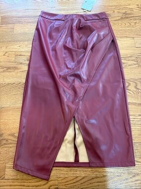Commense Burgundy Faux Leather Skirt with Tag
